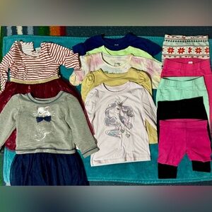 Girls Mixed Clothing Lot - Unicorn Top, Dresses & Leggings - Pink, Mint, Navy